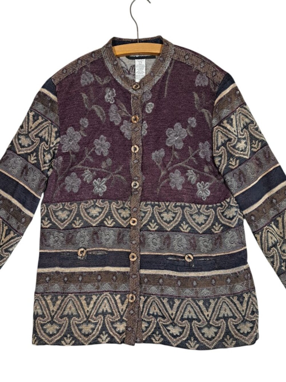Sag Harbor Tapestry Jacket 8 Floral Purple Boho Artsy Womens Medium 90s Vtg